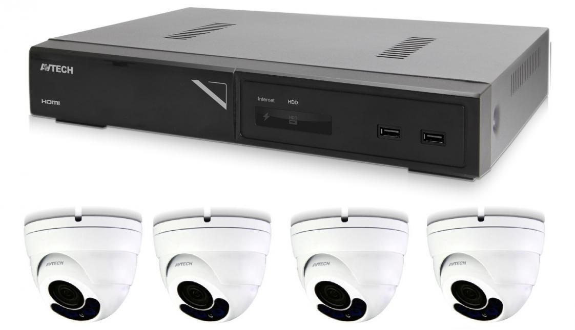 Kamerový set 1x AVTECH NVR AVH1109 a 4x 5MPX IP Dome kamera AVTECH DGM5406ASE + 4x Kabel UTP 1x RJ45 - 1x RJ45 Cat5e 15m!