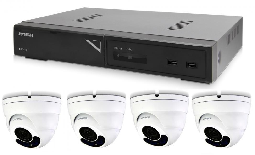 Kamerový set 1x AVTECH NVR AVH1109 a 4x 2MPX Motorzoom IP Dome kamera AVTECH DGM2443SVSE + 4x Kabel UTP 1x RJ45 - 1x RJ45 Cat5e 15m!