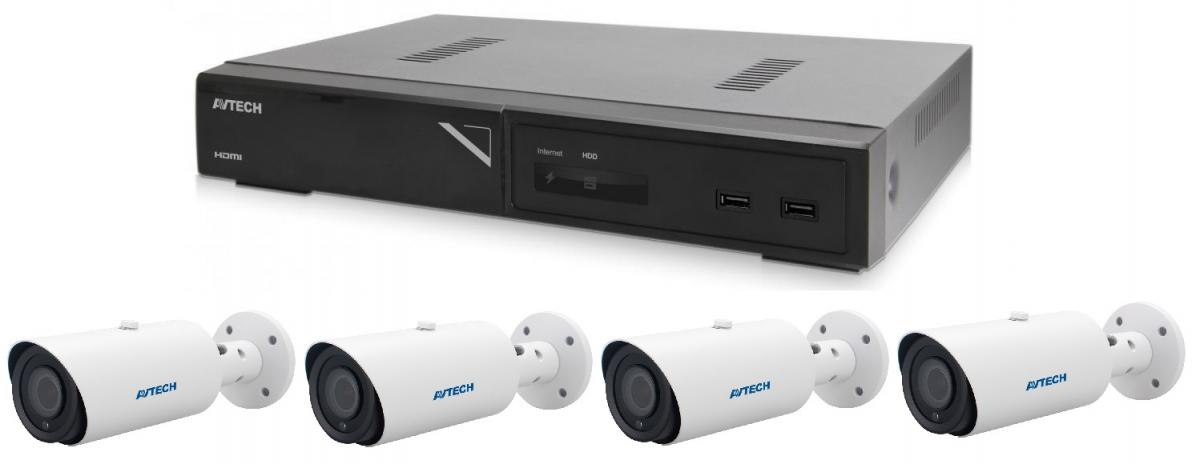 Kamerový set 1x AVTECH NVR AVH1109 a 4x 5MPX IP Motorzoom Bullet kamera AVTECH DGM5546SVAT + 4x Kabel UTP 1x RJ45 - 1x RJ45 Cat5e 15m!