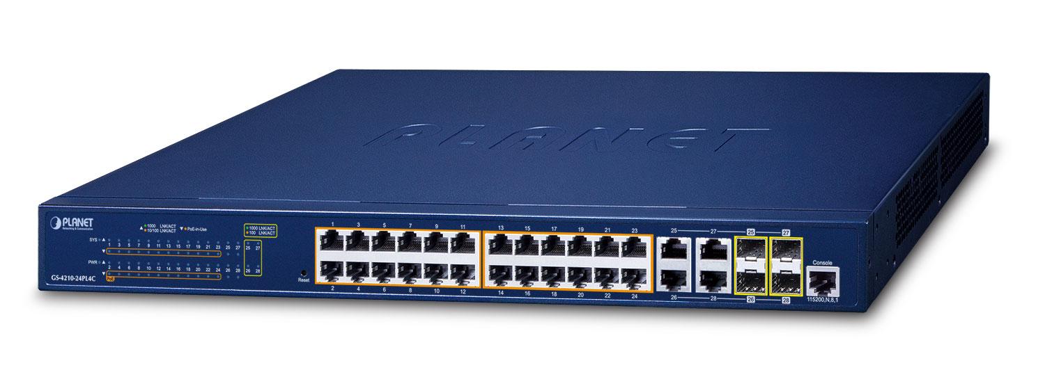 GS-4210-24PL4C - switch 1G 24x PoE (802.3at) až 430W + 4x 1Gb TP/SFP, MNG